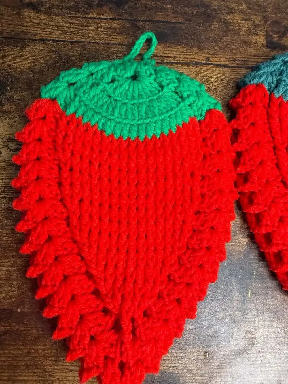 Handmade Crochet Strawberry Double Sided Potholders Set of 2 Hot Pads